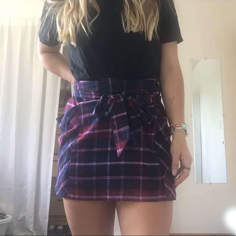 Urban Outfitters Purple Plaid Tie-Waist Mini Skirt